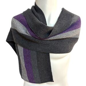 Banana Republic 100% Merino Wool Scarf – Charcoal, Grey & Purple Stripes